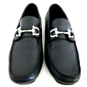 SALVATORE FERRAGAMO Driver Gancini Ornament Black Mens US 8.5 EU 42.5 $750 VEUC* - Picture 1 of 11