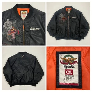 Chaqueta Bombardero Negra Avirex XXL Dragón Bordada con Cremallera Completa DE COLECCIÓN - Imagen 1 de 16