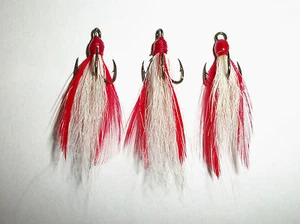 3 Dressed Treble Hooks with White Hair and Red Feather * Hook size #10 * - Picture 1 of 2