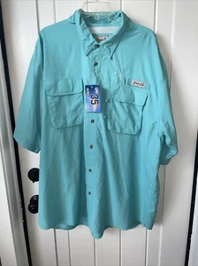 Blau Bimini Bay 3X Angeln Knopf UPF 35 Kurzarm - Bild 1 von 4