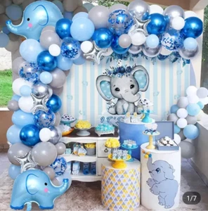 Boys's Baby Shower Decoration set - Backdrop, Tablecloth and Balloons - Blue - Picture 1 of 6