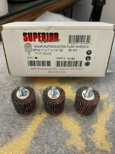 LOT OF 3 Superior 10164 Flap Wheel Mandrel 1 x 1" x 1/4"-20 Aluminum Oxide P80 - Picture 1 of 3
