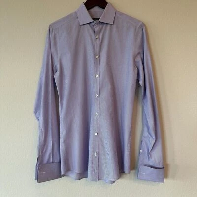 Gucci Men’s Dress Shirt Purple & White Stripe Slim Size 15 US 38 EU French Cuff - Image 1 of 4