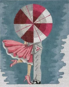 Needlepoint Handpainted Alice Peterson Umbrella Kisses 8x10 - Picture 1 of 4