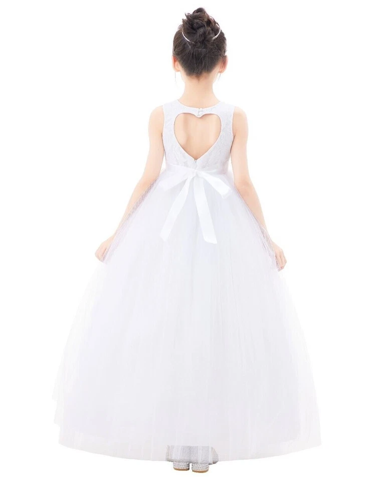 Heart Cutout Floral Lace Flower Girl Dress with Rhinestone Birthday Dresses - Image 1 of 1