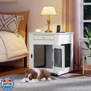 YITAHOME Dog Crate Furniture with Dual USB Charger, Wooden Dog Kennel End Tab - Picture 1 of 5