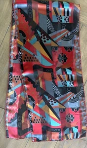 Abstract Geometric Scarf Head Neck Red Black Copper Gold Turquoise 48"L x 13.5 - Picture 1 of 11