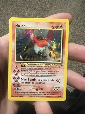 Tarjeta Pokémon Neo Revelation Ho-Oh 7/64 Ilimitada Rara, WOTC Doble Holo Error Foto 1 de 4