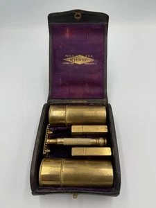 VINTAGE 1900 GILLETTE BRASS SAFETY RAZOR SHAVING TRAVEL KIT - Picture 1 of 11