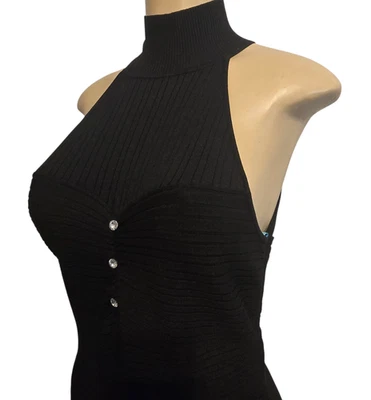 Marciano Halter Pencil Dress Sze LG Turtle Neckline High Collar Stretchy Knit Bk - Image 1 of 4
