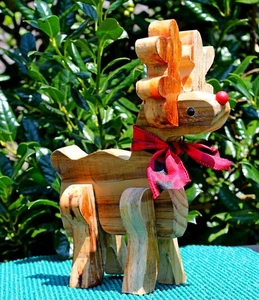 Rudolph das Rentier mit der roten Nase handgefertigt aus Altholz - in 4 Stück - Bild 1 von 4