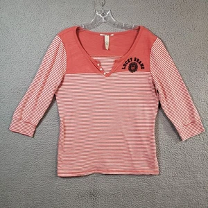 Lucky Brand Henley Top Womens XL Orange Striped Embroidered 3/4 Sleeve Pullover* - Picture 1 of 13