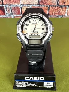 NOS Dual Time CASIO WS-300 Black Dial Analog + DigitaL Quartz Mens Wristwatch - Picture 1 of 15