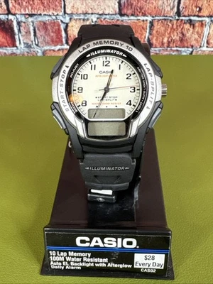 NOS Dual Time CASIO WS-300 Black Dial Analog + DigitaL Quartz Mens Wristwatch - Image 1 of 4