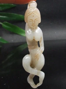 3.6" Chinese Hetian Jade Carved Dynasty Dancing Girl Belle Amulet Pendant statue - Picture 1 of 6