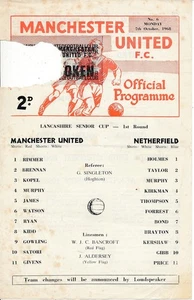 Manchester United v Netherfield (Lancashire Senior Cup) 1968/1969 - single sheet - Picture 1 of 1