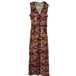 Two Arrows Multicolored Southwestern Maxi Dress Cut Outs Small Boho Western - Picture 1 of 10