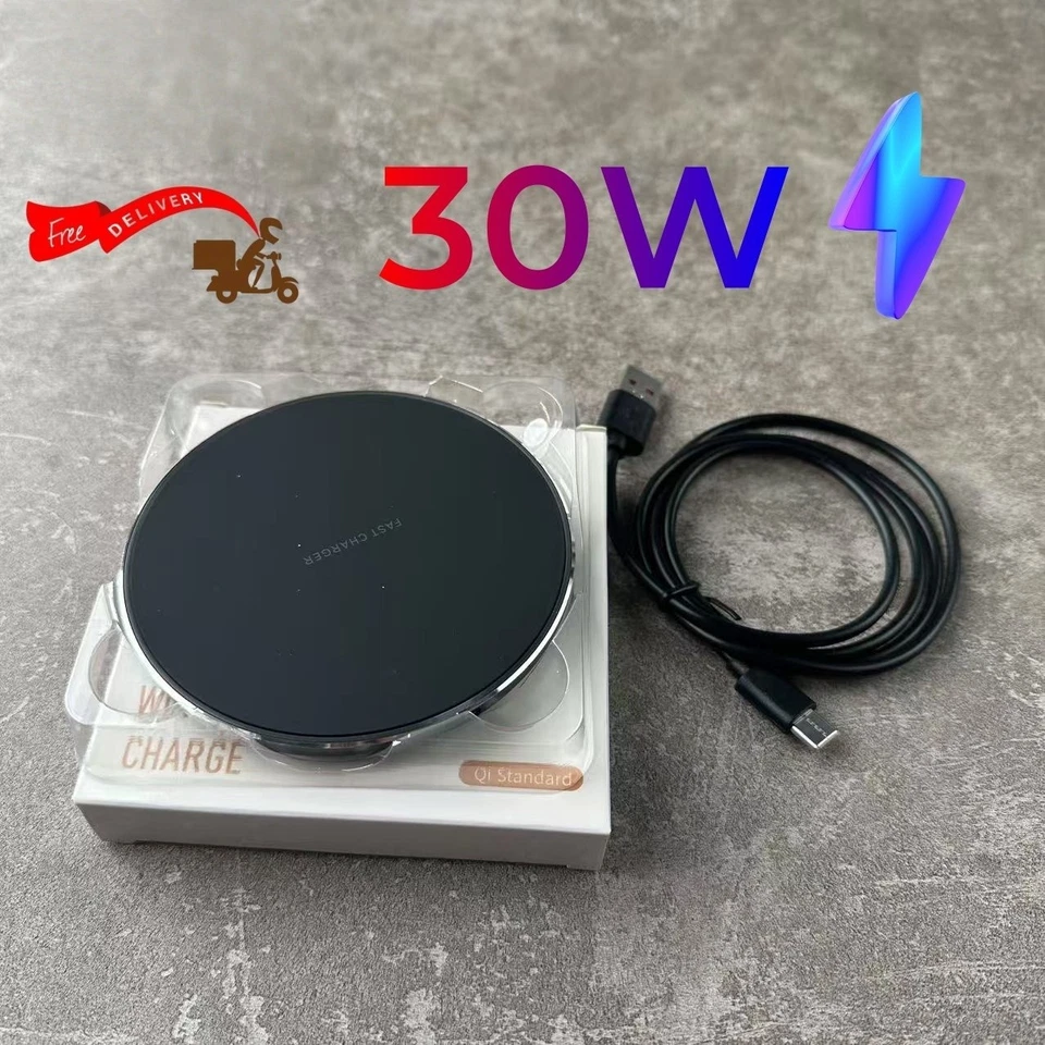 Carregador de telefone universal Qi almofada de carregamento sem fio rápido dos EUA 30W e iPhone e Samsung - Imagem 1 de 4