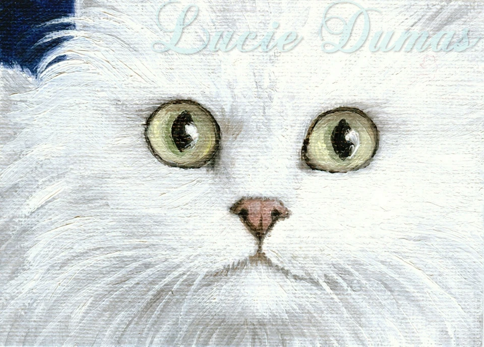 ACEO miniature art print Cat 476 White Persian art painting by L.Dumas Foto 1 de 1