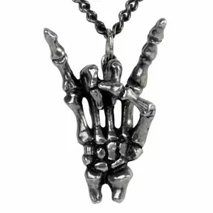 ALCHEMY MALOIK DEVIL HORNS SIGN PENDANT Maschio Skeleton Hand Gesture FREE POUCH - Picture 1 of 4