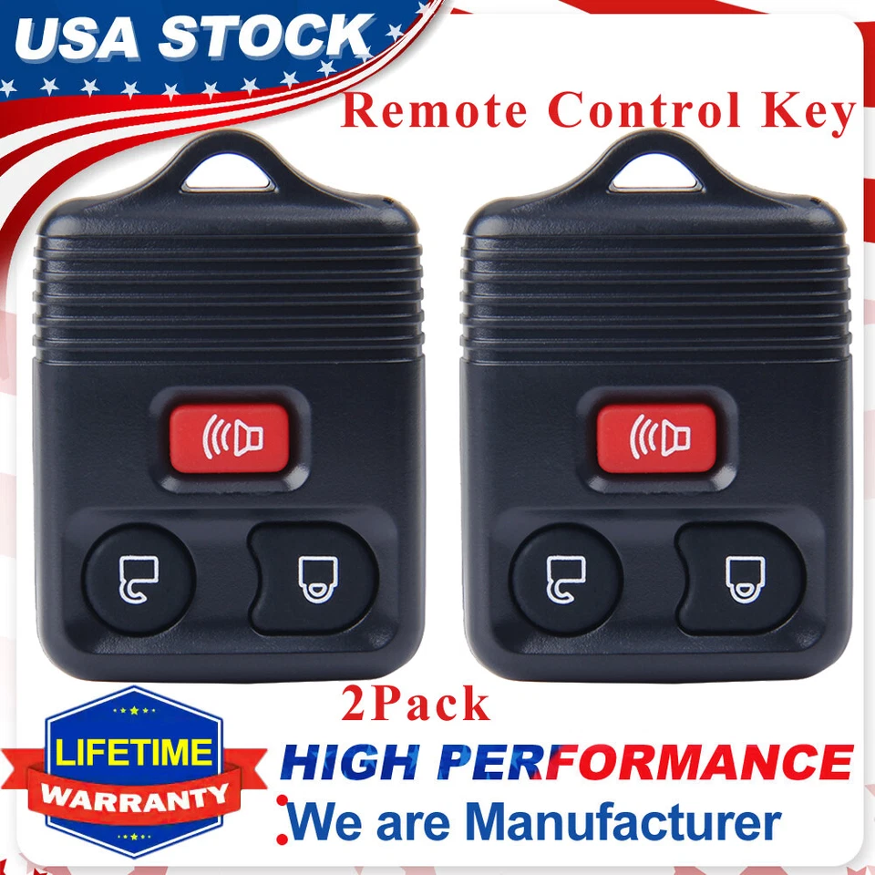 2 Chaveiros de carro com controle remoto para Ford 1999 2000 2001 2002 2003 2004 2005 2006 2007 2008 - Imagem 1 de 4