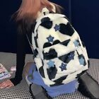 Girls Y2k Star Backpack Korean Fluffy Shcool Bag Cow Backpack Fur Travel Bag
