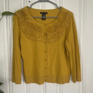 Maglione cardigan donna New York & Company giallo floreale maniche 3/4 taglia M - Foto 1 di 6