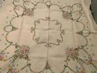 Antique Vintage Tablecloth Natural Linen Embroidery Floral & Filigree PERFECTION