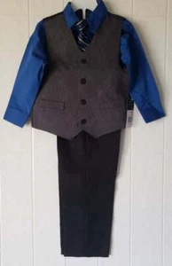 Arrow Boys Size 4 Four Piece Dressy Suit Outfit Set Vest Tie Shirt Pants Blue Bl - Picture 1 of 4
