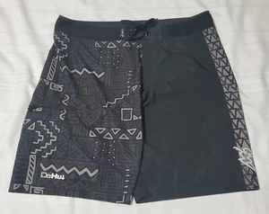 Da Hui Men's Hybrid Board Shorts Size 38 Black Aztec Design Excellent Condition - Picture 1 of 11
