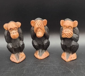 Hear, See & Speak No Evil 3 Wise Monkeys Hand Carved Figurines Decoration 3.75" - Picture 1 of 15