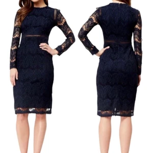 Abito tubino midi pizzo illusione nero nuovo con etichette piccolo stravagante gotico orlo/polsini all'uncinetto - Foto 1 di 12