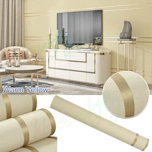 Modern Yellow Gold Horizontal Vertical Stripe Embossed Wallpaper Living Room 10M - Picture 1 of 85