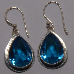 Swiss Blue Topaz Earring 925 Sterling Silver Handmade Gemstone Jewelry 1.6'' - Picture 1 of 3