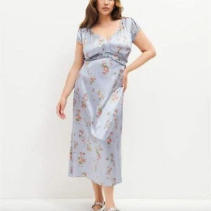 Nuevo con etiquetas Vestido Midi Reformation Kaye Seda Melba Azul Claro Talla 16 Plus - Imagen 1 de 16