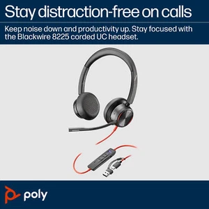POLY Blackwire 8225 Stereo Microsoft Teams Certified USB-C Headset +USB-C/A A... - Picture 1 of 11