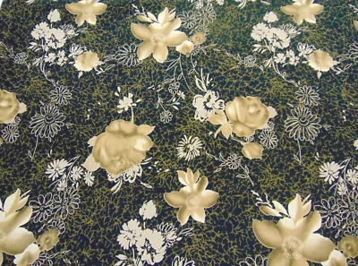 Slinky Rayon Fabric Black/Brown/Tan Floral All Over Print 2yds x 46" - Image 1 of 4