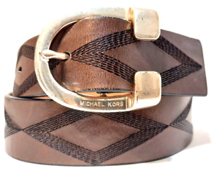RARE! Michael Kors MK Leather Belt Womens Medium Horseshoe Charm Buckle 32-36"