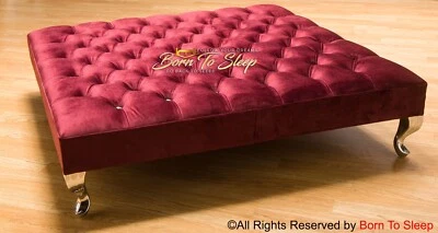 Chesterfield Footrest Footstool Upholstered Chrome Feet Deep Buttoned - Image 1 of 4