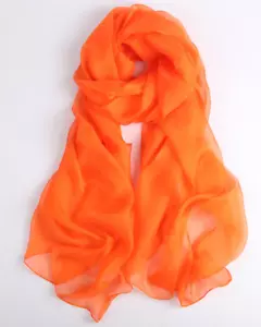100% Silk large Scarf Women 70x43" Shawl Wrap solid pure color orange JH39-5 - Picture 1 of 4