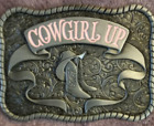 Women's Cowgirl Up Metal Belt Buckle Pink 3.75" X 2.75"