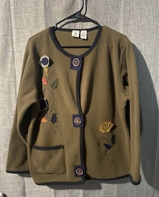 Cárdigan Chaqueta Bordada Floral Onque Informal De Colección Talla M Botones Flor Oliva Foto 1 de 4