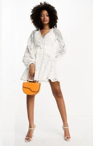 ASOS Womens White Mini Lace Dress V-Neck RRP £90 - Imagen 1 de 22