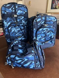 Pottery Barn Kids Luggage Blue Classic Camo three piece set - Picture 1 of 9