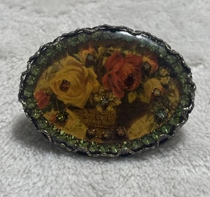 Michal Negrin Brooch Romantic Hand Made Rose Floral Crystals Israel Pin - Picture 1 of 5