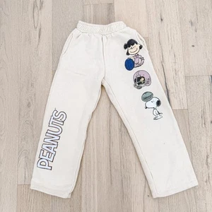 Zara Sweatpants Kids Size 7 Cream Peanuts Snoopy Cartoon Wide Leg - Picture 1 of 5