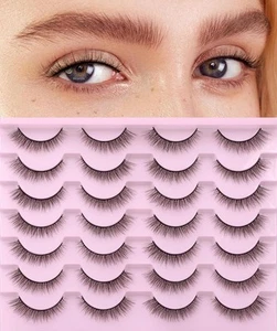 Natural Lashes 10mm Wispy False Eyelashes Look Faux Mink Black - Picture 1 of 7