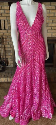 Jovani 24097 ярко розовый эластичной блестки русалки платье новый с Ярлыками размер 18 - Изображение 1 из 4