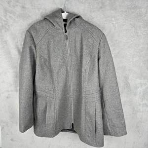London Fog Wool Blend Winter Coat Jacket Hooded Pocket Full Zip Charcoal Gray XL - Picture 1 of 10