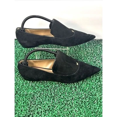 Sam Edelman 女式 Blk 麂皮绒 D'Orsay 尖头平底鞋 9M 一脚蹬设计师鞋 — 第 1/4 张图片